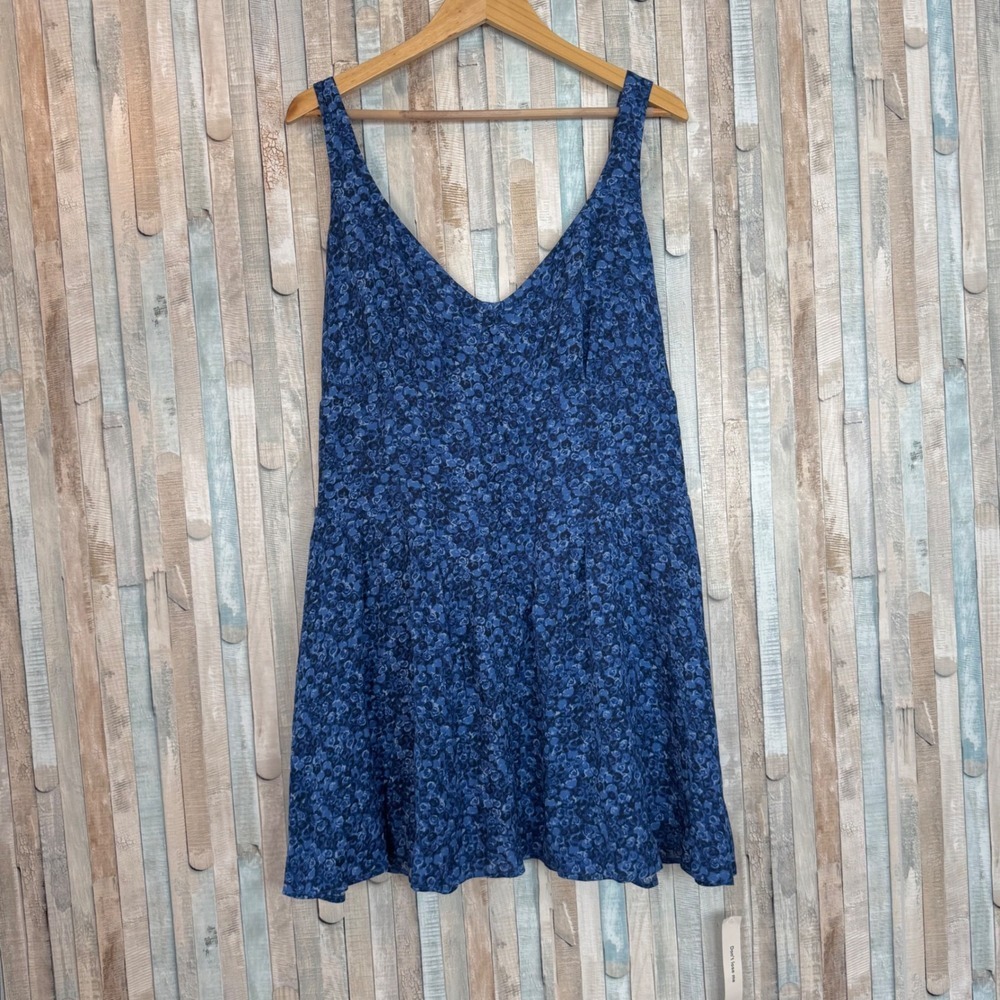 New Reformation 16 Wynn Dress Blue Rose Floral Mini Milkmaid Smocked Back NWT